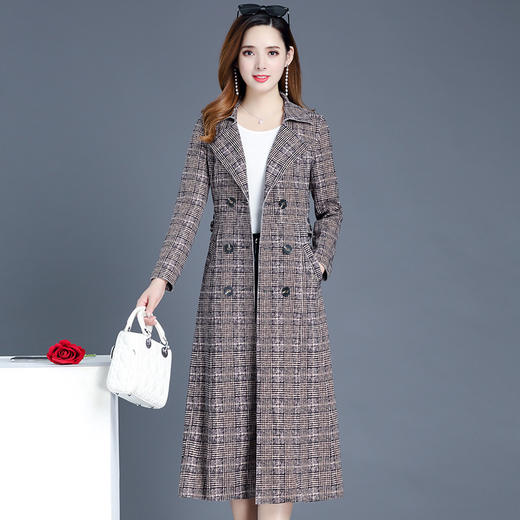 YWE  YMJ03A双排扣气质中长款格子风衣外套 商品图2