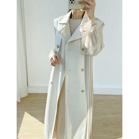 拼接设计率性优雅·浅杏色百褶拼接风衣马甲