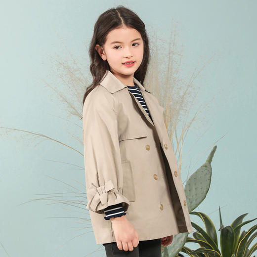 【防水透气棉】mettekids童装蝴蝶结七分袖风衣女童短款春薄外套 商品图2