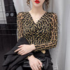 MZ-MZ9445春秋新款交叉V领豹纹修身显瘦打底衫 商品缩略图0