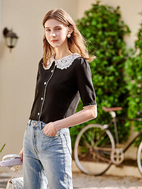 欧芮儿蕾丝针织开衫2021夏季新款女针织短袖打底衫洋气针织衫短款