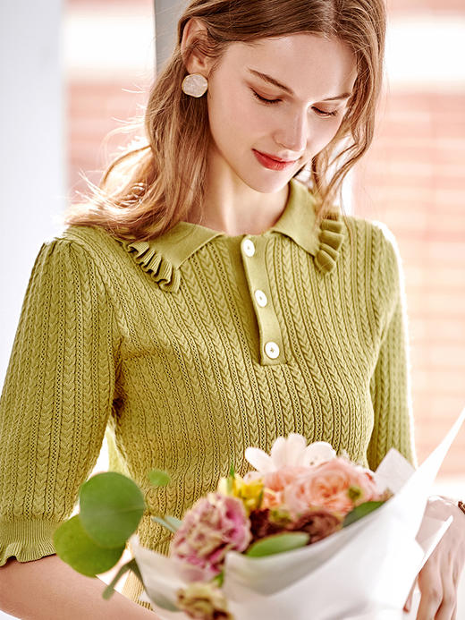 欧芮儿套头针织衫2021新款木耳边修身毛针织衫女薄款打底衫 商品图0