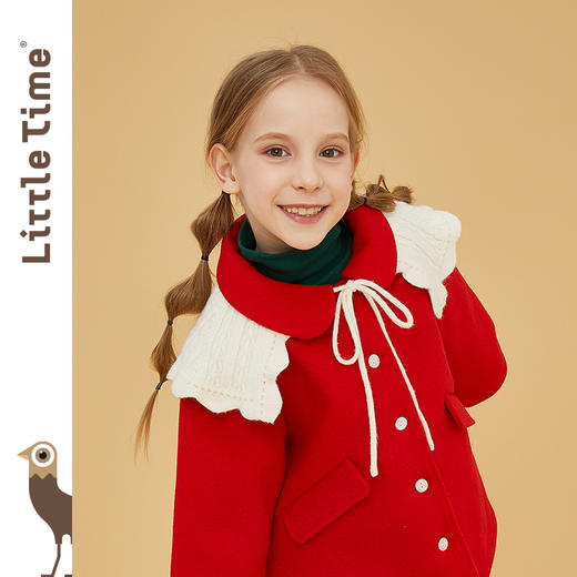 littletime童装毛织小披肩 2021春装新款复古提花系带百搭方便 商品图0