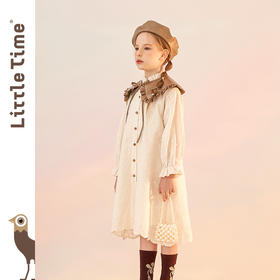 littletime童装法式绣花连衣裙 2021春装新款文艺杏衬衫中长裙