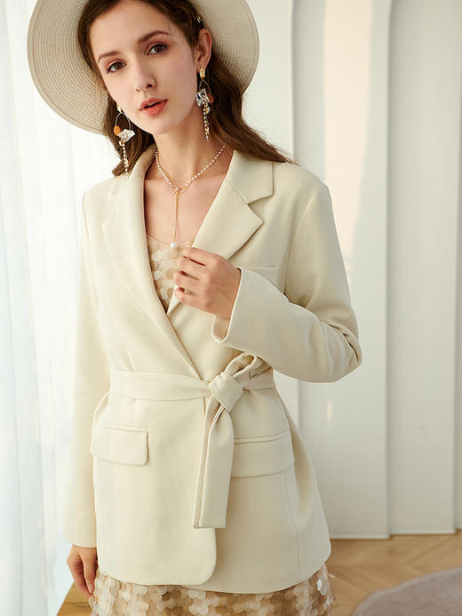 欧芮儿新款长袖小西装外套系带气质收腰网红韩版复古 商品图0