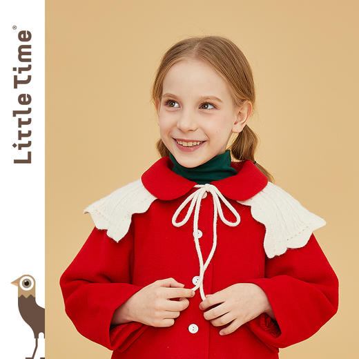 littletime童装毛织小披肩 2021春装新款复古提花系带百搭方便 商品图1