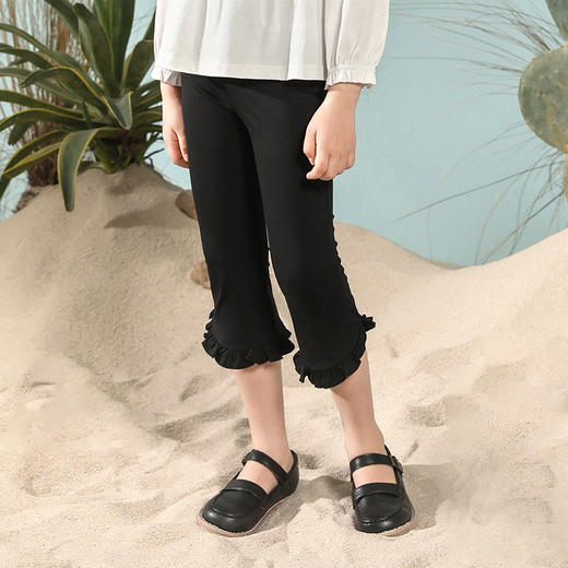 【弹力防皱】mettekids童装不规则荷叶边七分裤女童春新款休闲裤 商品图0