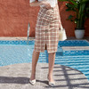 欧芮儿春装新款高腰显瘦格子半身裙女中长款不规则A字包臀裙 商品缩略图1