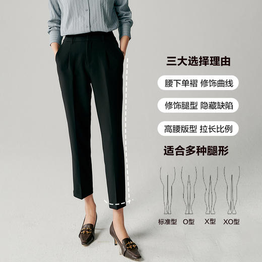 【初棉】 实力派 免烫抗皱西装裤女高腰显瘦 直筒烟管裤黑色休闲西裤 商品图1