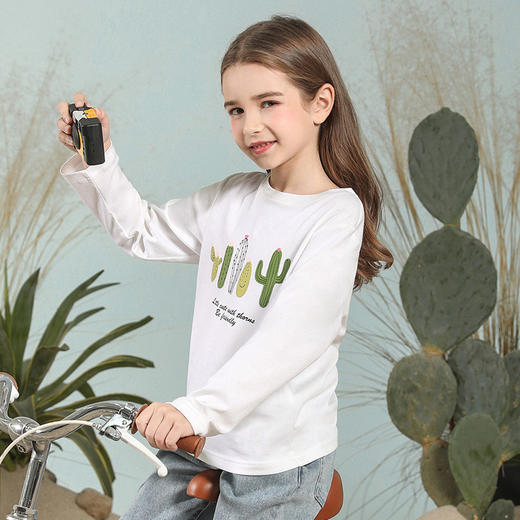 【100%棉】mettekids童装立体仙人掌绣花T恤女童长袖纯棉打底内搭 商品图3