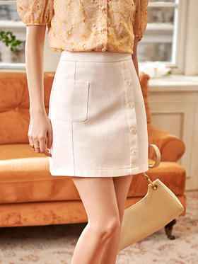 欧芮儿牛仔半身裙2021新款排扣高腰包臀裙牛仔短裙女a字型