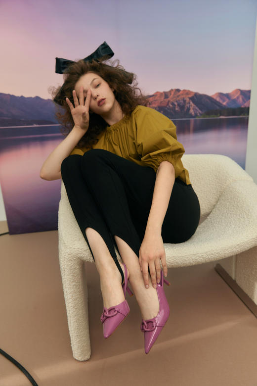 westory尖头细跟高跟鞋女2021春季新款链条一脚蹬凉鞋W21AH52561 商品图1