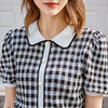 欧芮儿娃娃领针织衫女2021春夏新款复古格子洋气泡泡袖短袖上衣 商品缩略图1