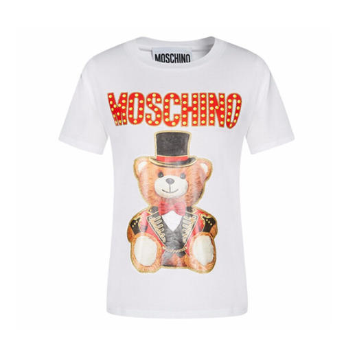 MOSCHINO 莫斯奇诺 圣诞熊 字母图案 女士棉质T恤 白色 0708 0540 3001 商品图0