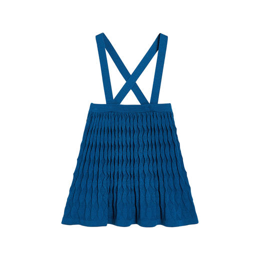 littletime童装孔雀蓝短裙 2021春装新款针织百褶复古背带裙两穿 商品图3
