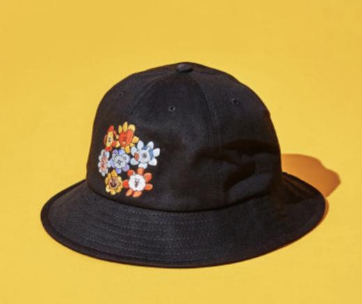 韩国 可爱 Line Friends BT21花黑色水桶帽JPY带授权招加盟代理 商品图0