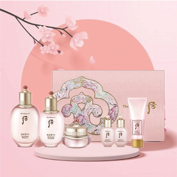 韩国 WHOO后 拱辰享水沄保湿6件套 套盒 (精华水150ml+20ml+乳110ml+20ml+面霜30ml+洗面奶13ml)