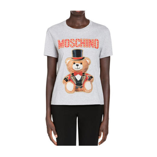 MOSCHINO 莫斯奇诺 圣诞熊 字母图案 女士短袖T恤 灰色 0708 0540 3485 商品图1