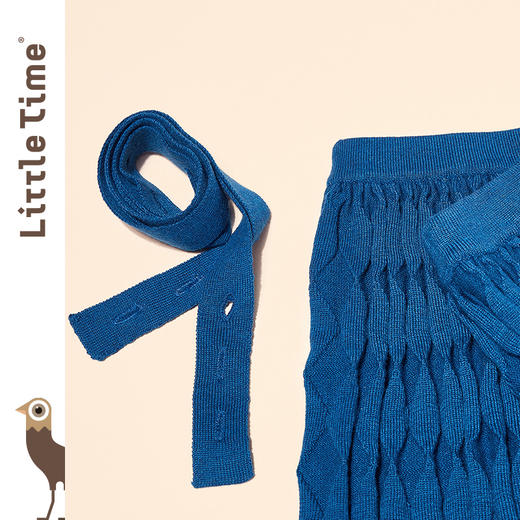 littletime童装孔雀蓝短裙 2021春装新款针织百褶复古背带裙两穿 商品图2