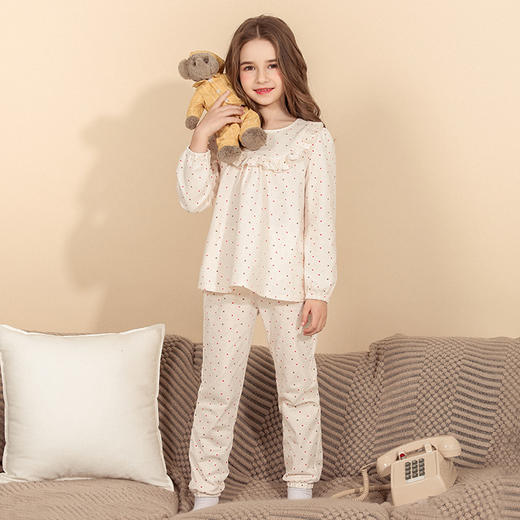 【童装抗菌家居服】mettekids儿童装家居服套装女童星星圆点长袖睡衣裤 商品图3