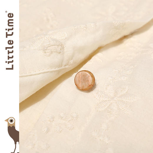 littletime童装法式绣花连衣裙 2021春装新款文艺杏衬衫中长裙 商品图2