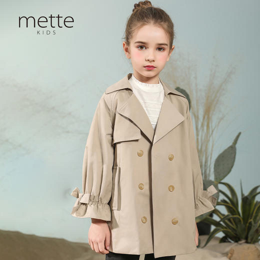 【防水透气棉】mettekids童装蝴蝶结七分袖风衣女童短款春薄外套 商品图0