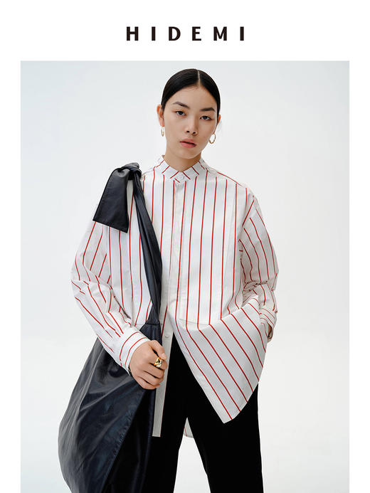 HIDEMI红色条纹简约设计感廓形衬衫 商品图12