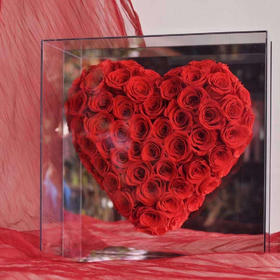 情人节永生花生日礼物【80朵红玫瑰镜面之心】玫瑰花礼盒玫瑰花礼花送女生朋友花店送货上门