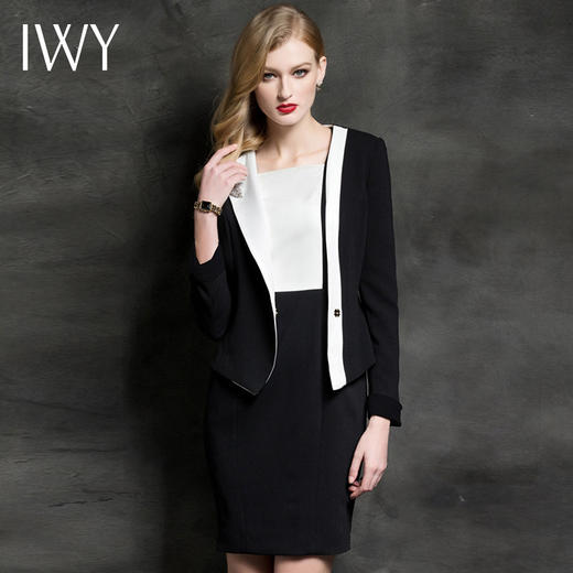 IWY/时尚高端黑白拼色西装连衣裙两件套C0239+Q0109 商品图1