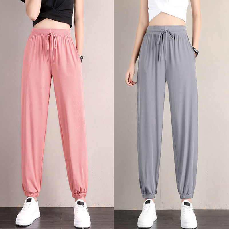 冰丝运动裤女宽松夏季薄款新款高腰垂感灯笼束脚裤