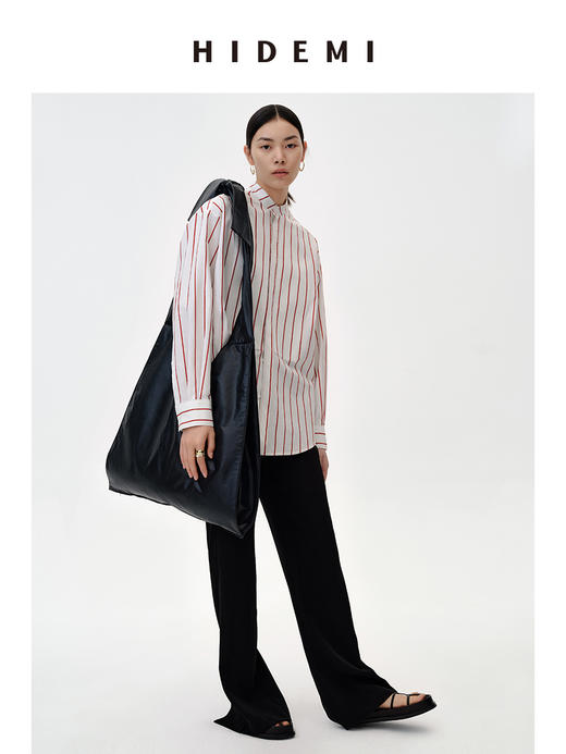 HIDEMI红色条纹简约设计感廓形衬衫 商品图13