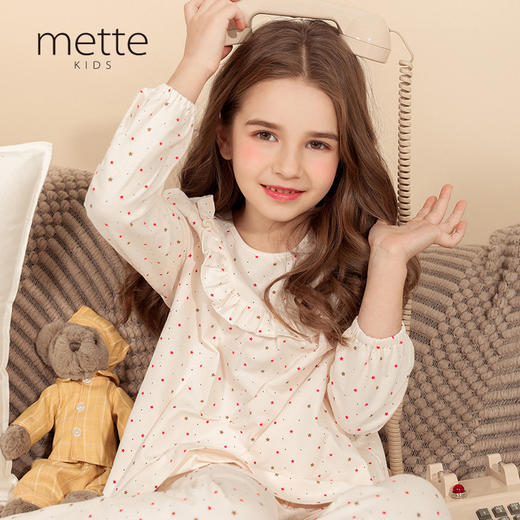 【童装抗菌家居服】mettekids儿童装家居服套装女童星星圆点长袖睡衣裤 商品图0