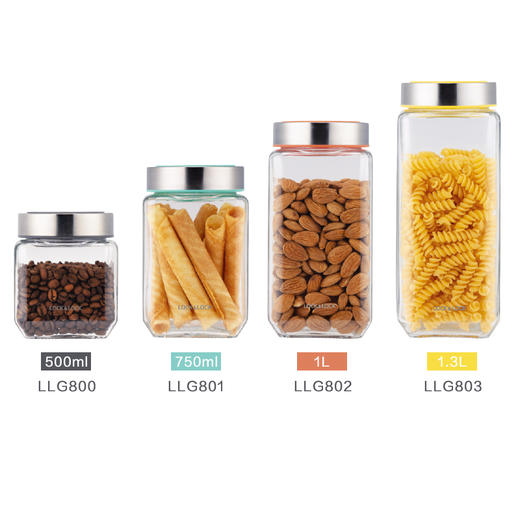 乐扣乐扣（LOCK&LOCK）玻璃密封罐食品收纳瓶家用防潮方形透明玻璃瓶杂粮茶叶罐 LLG800组合 商品图1