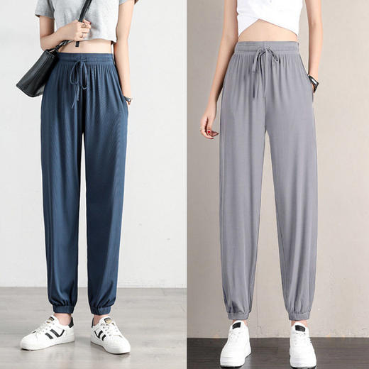 冰丝运动裤女宽松夏季薄款新款高腰垂感灯笼束脚裤 商品图3