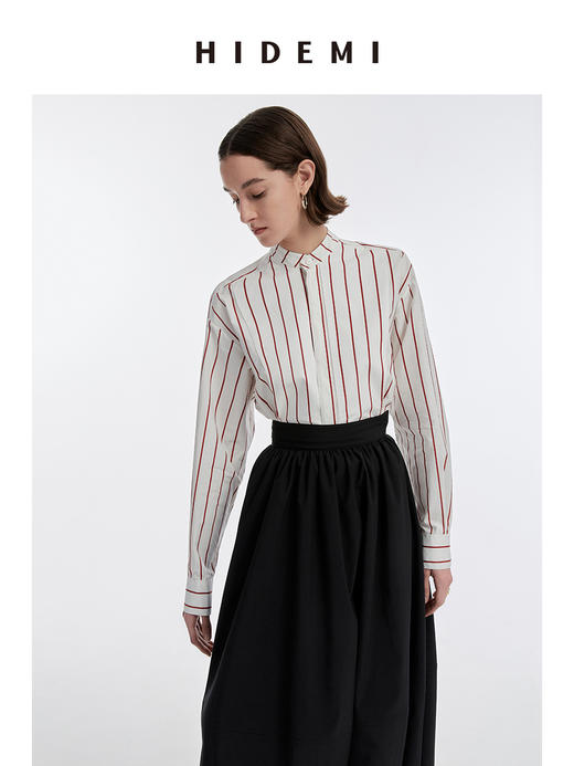 HIDEMI红色条纹简约设计感廓形衬衫 商品图7