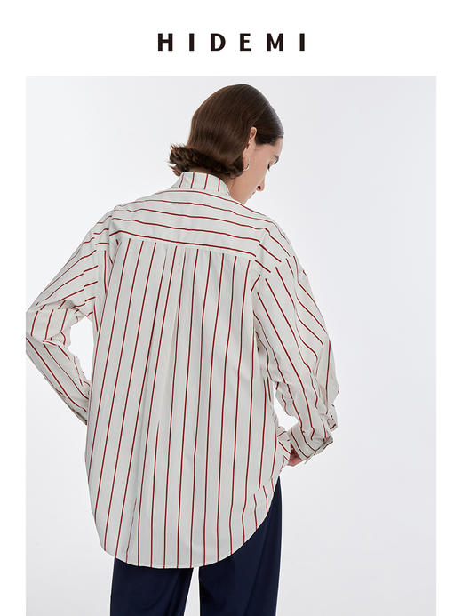 HIDEMI红色条纹简约设计感廓形衬衫 商品图6