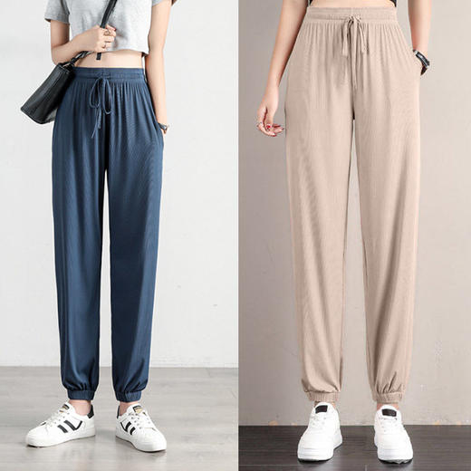 冰丝运动裤女宽松夏季薄款新款高腰垂感灯笼束脚裤 商品图1