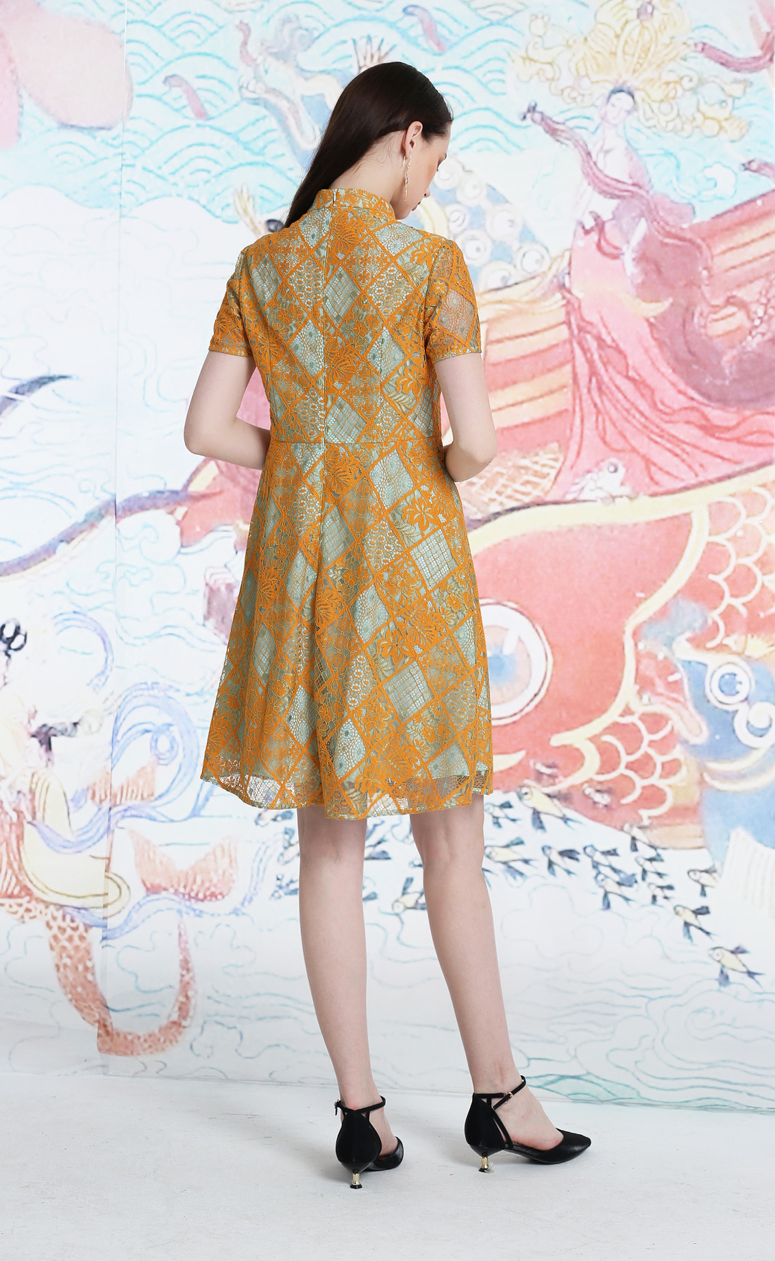 1s6043赤金色连衣裙芙蕖渌波lsf