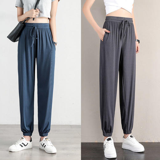 冰丝运动裤女宽松夏季薄款新款高腰垂感灯笼束脚裤 商品图2
