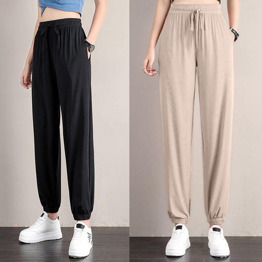 冰丝运动裤女宽松夏季薄款新款高腰垂感灯笼束脚裤 商品图8