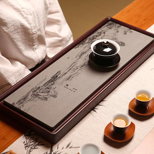 祥福无垠现代纯天然乌金石家用干泡茶盘(62*23.5*4cm) 商品图1