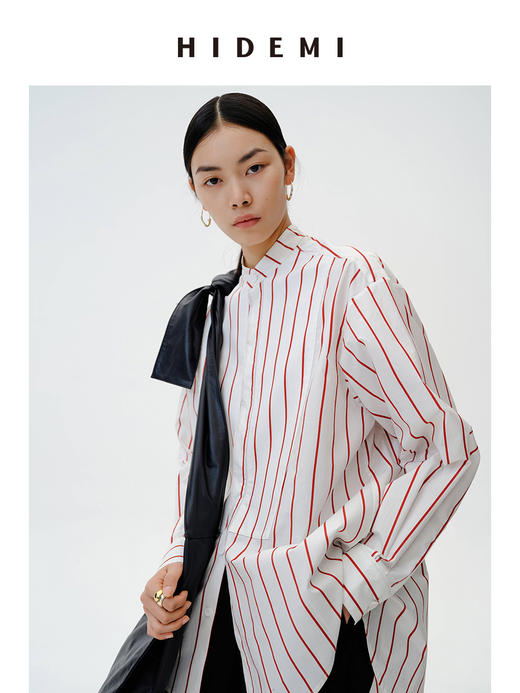 HIDEMI红色条纹简约设计感廓形衬衫 商品图11