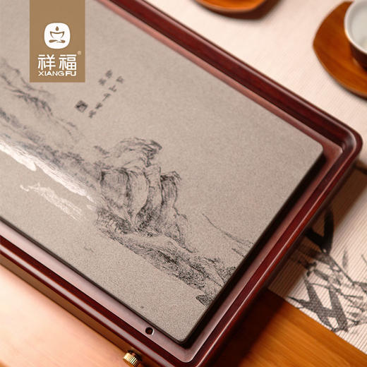 祥福无垠现代纯天然乌金石家用干泡茶盘(62*23.5*4cm) 商品图4