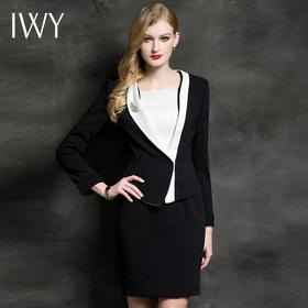 IWY/时尚高端黑白拼色西装连衣裙两件套C0239+Q0109