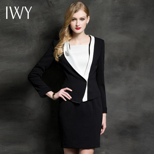 IWY/时尚高端黑白拼色西装连衣裙两件套C0239+Q0109 商品图0