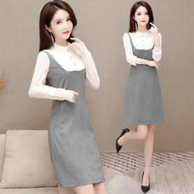 YWE  21CB77气质优雅格子修身显瘦连衣裙