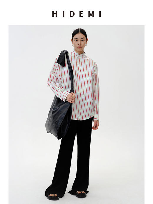 HIDEMI红色条纹简约设计感廓形衬衫 商品图2