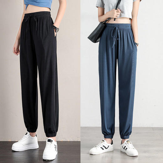 冰丝运动裤女宽松夏季薄款新款高腰垂感灯笼束脚裤 商品图4