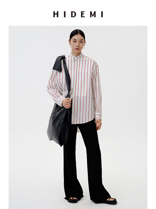 HIDEMI红色条纹简约设计感廓形衬衫 商品图0