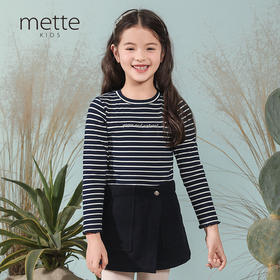 【防皱透气棉】mettekids童装条纹长袖T恤女童春新款荷叶边打底衫